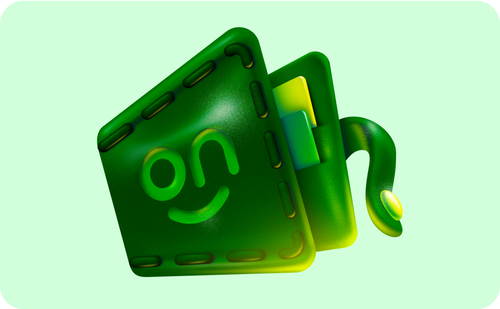 Ilustração de uma carteira de couro na cor verde com o logotipo do Ton, simbolizando o Seguro Renda Protegida Ton